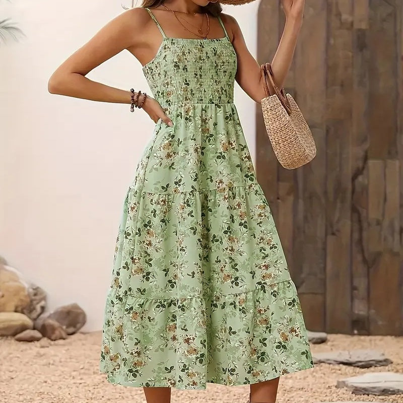 Womens Summer Floral Midi Dress