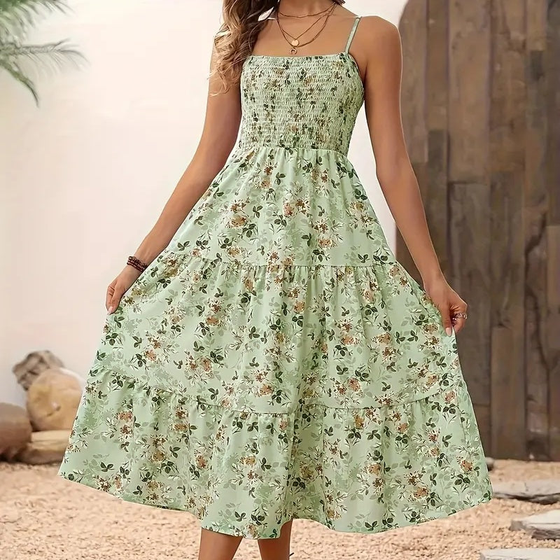 Womens Summer Floral Midi Dress