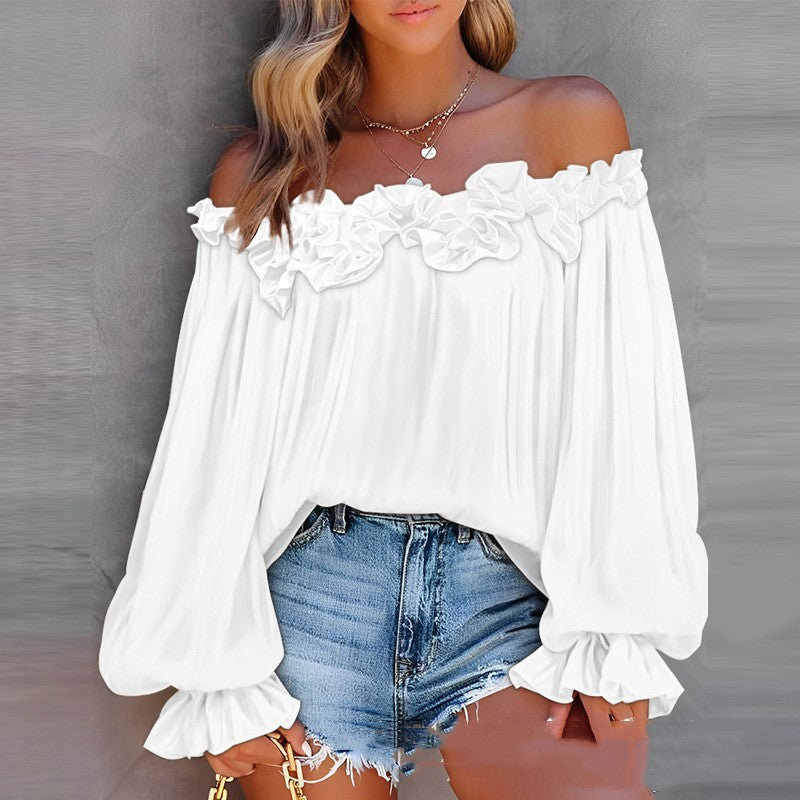 "Rosé Ruffle Off-Shoulder Blouse"
