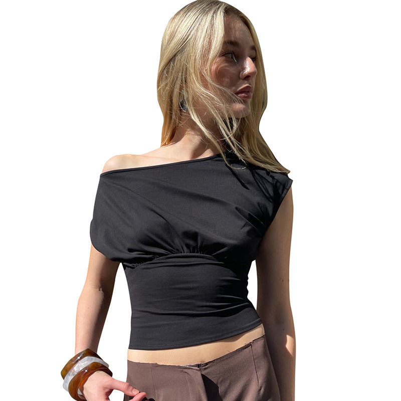 Women's Shoulder Diagonal Collar  Top