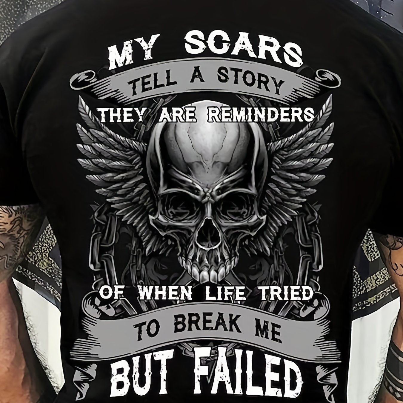 Men,s T-shirt With Skull And Letter Pattern Printing