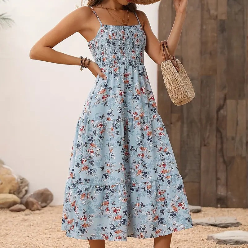 Womens Summer Floral Midi Dress