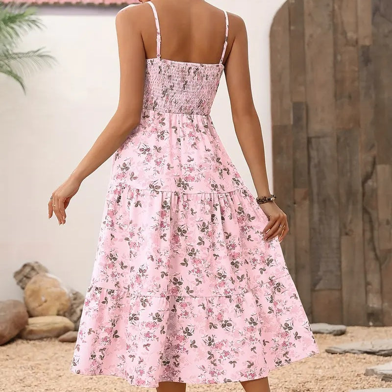 Womens Summer Floral Midi Dress