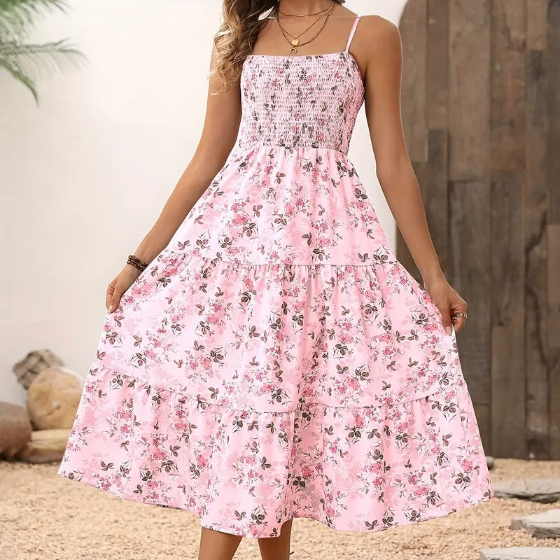Womens Summer Floral Midi Dress