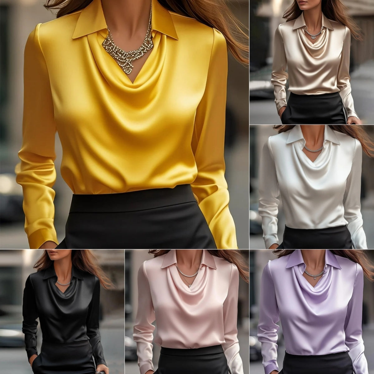 Women's Swing Collar Draped  Blouse