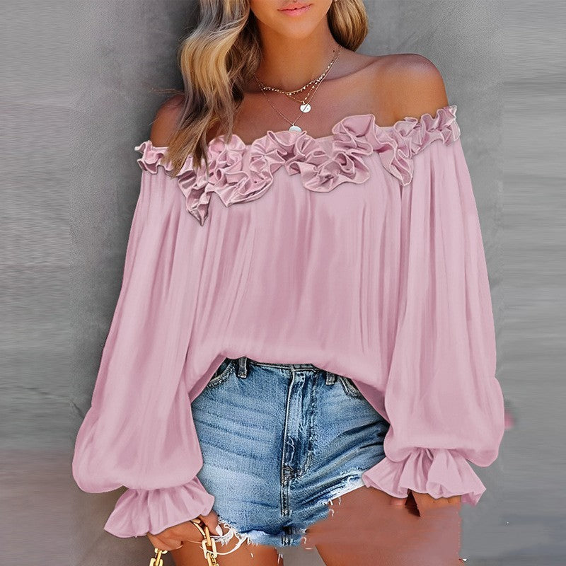 "Rosé Ruffle Off-Shoulder Blouse"