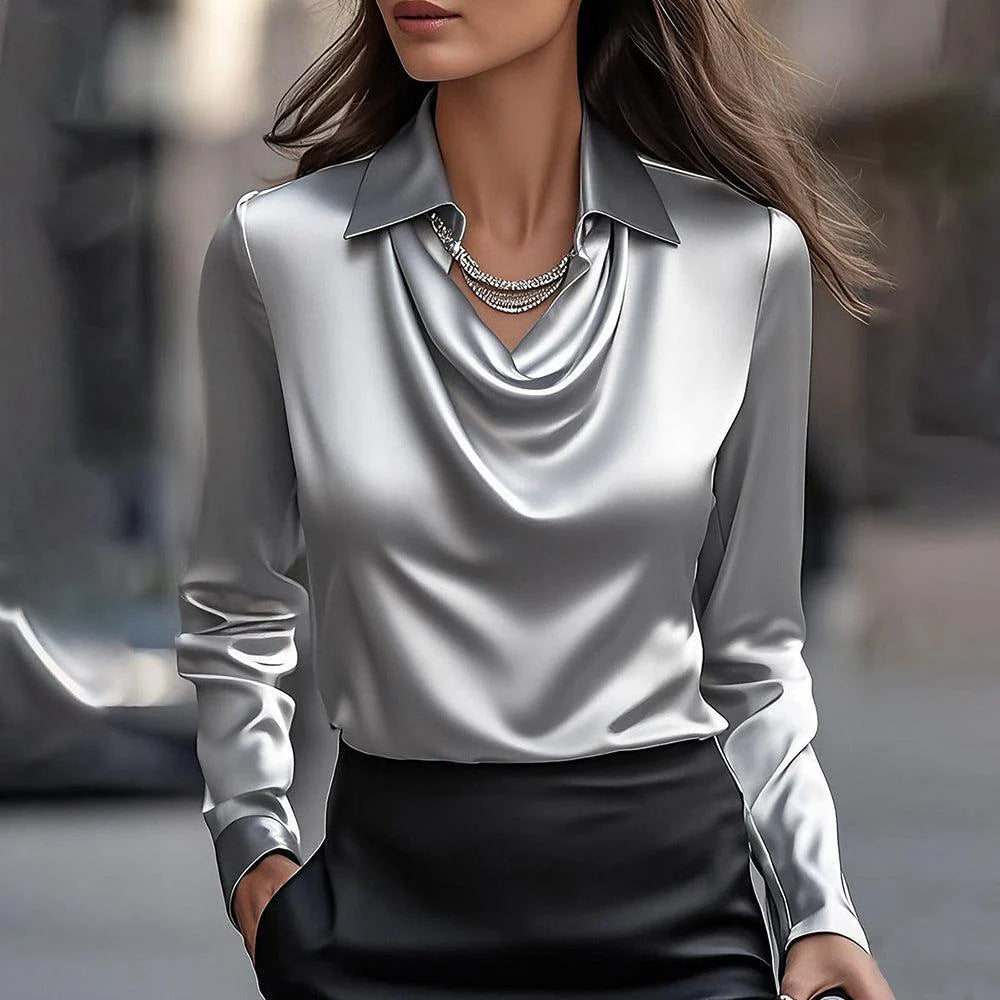 Women's Swing Collar Draped  Blouse