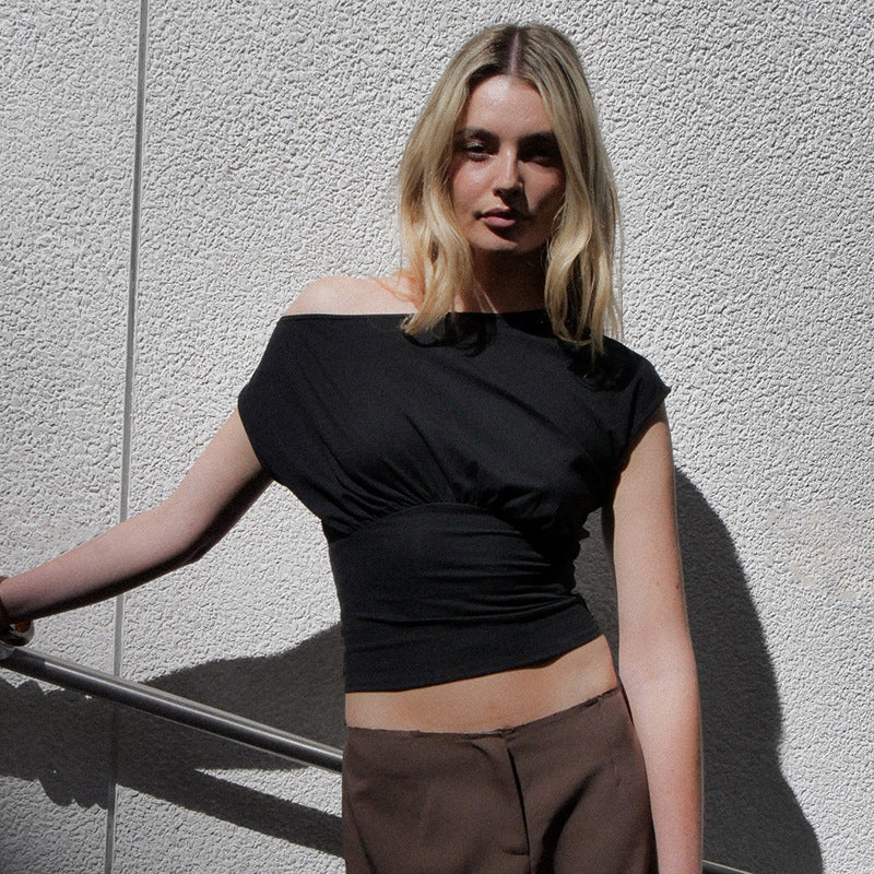 Women's Shoulder Diagonal Collar  Top