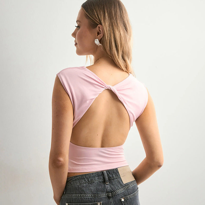 Off-neck Backless T-shirt Top