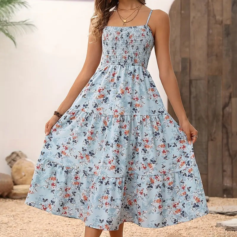 Womens Summer Floral Midi Dress