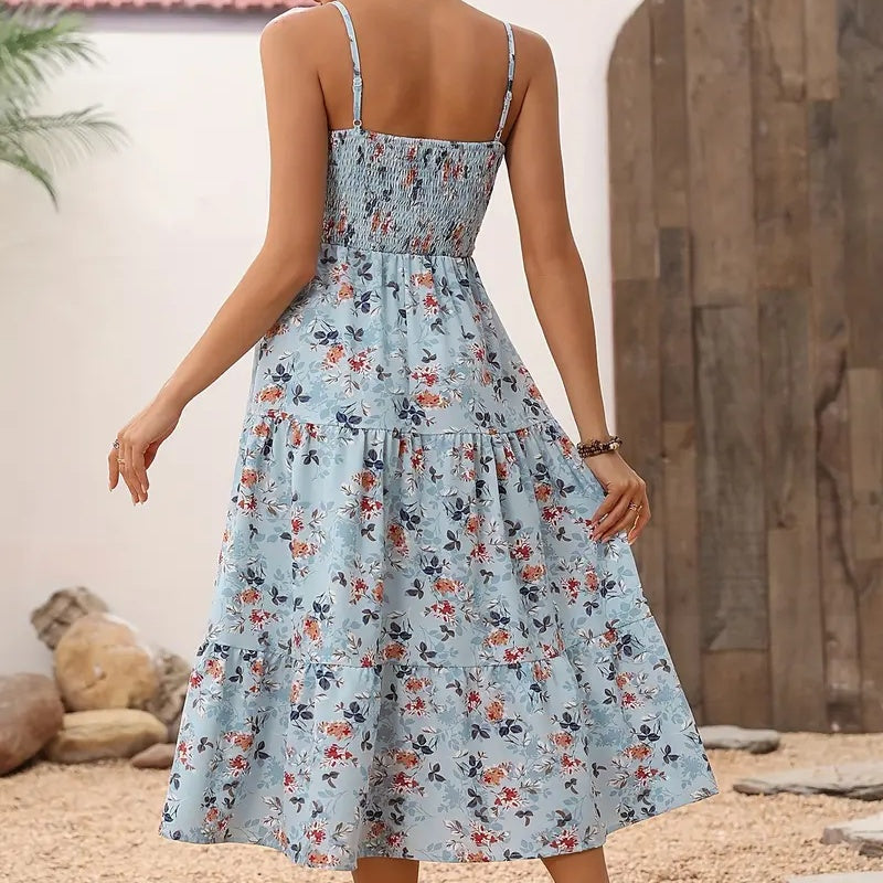 Womens Summer Floral Midi Dress