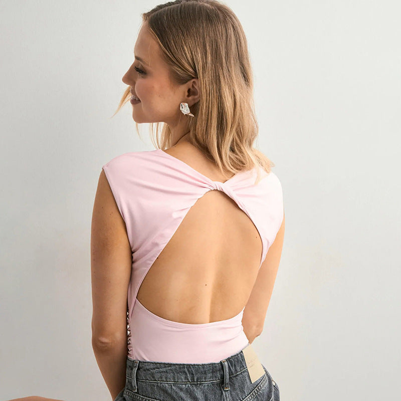 Off-neck Backless T-shirt Top