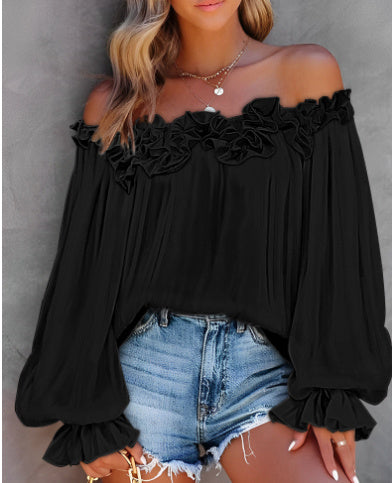 "Rosé Ruffle Off-Shoulder Blouse"