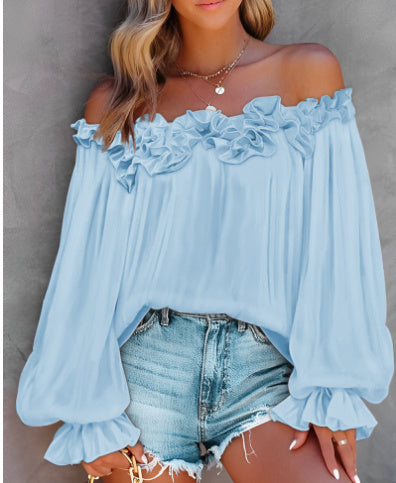 "Rosé Ruffle Off-Shoulder Blouse"