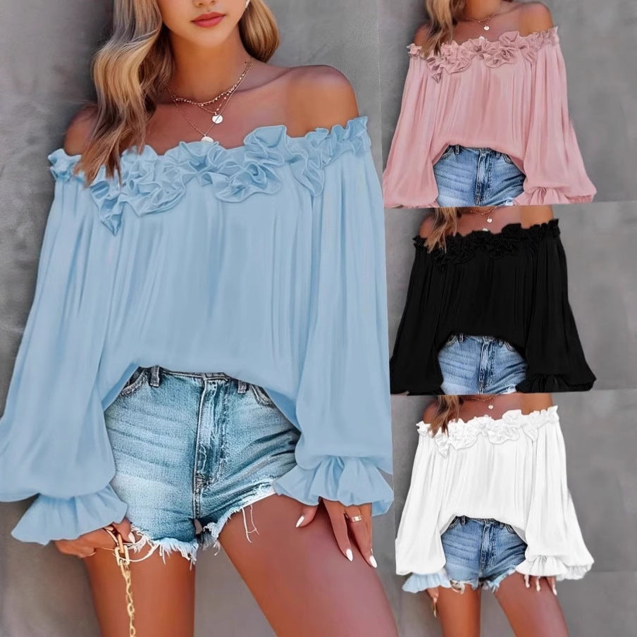"Rosé Ruffle Off-Shoulder Blouse"